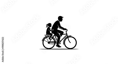 Man riding bicycle with child seat.