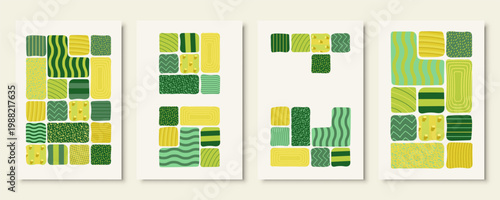 Set of Abstract Agricultural Posters with Aerial View Field Patterns and Farm Land Textures
