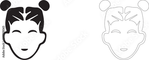 Hairstyle with two buns and a center part. Vector template.