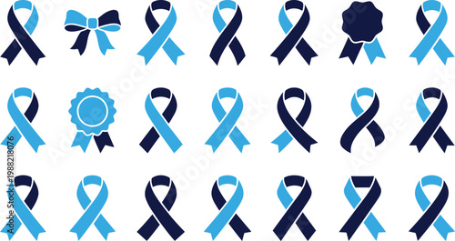 Foto Blue and dark blue awareness ribbons set against a white background for social media campaigns and health promotions