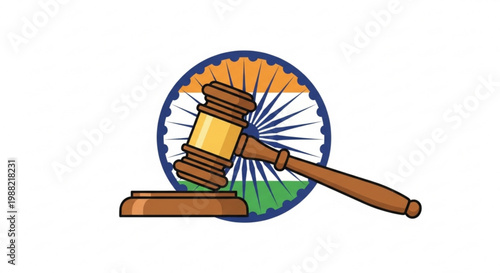Gavel and sound block on Indian flag background symbol of justice and law in India legal concept illustration