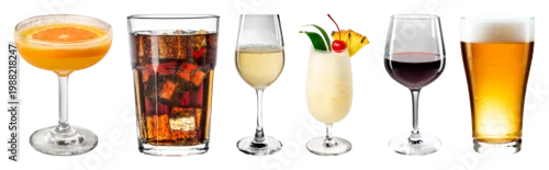 Panel kuchenny z motywem PNG Assorted beverages in elegant glasses on transparent background