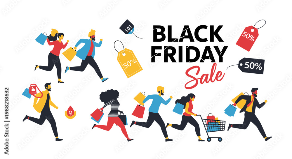 Fototapeta premium Excited Shoppers Race For Black Friday Deals and Discounts