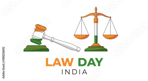 Indian Law Day concept with gavel and scales of justice symbolizing legal system and justice in India vector illustration