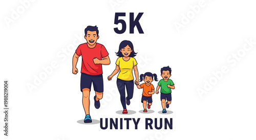 Family Participating in a 5K Unity Run, Promoting Fitness and Community in a Cheerful Manner