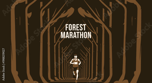 Forest Marathon Runner Emerging Into The Light Through The Trees Tunnel For Competition