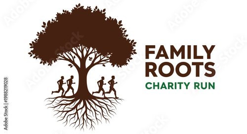 Family Roots Charity Run: An Illustrative Logo Depicting People Running Near A Tree