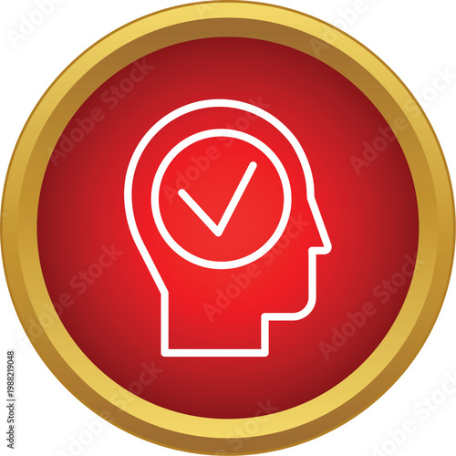 Human head outline with a check mark symbolizing good thinking and approval