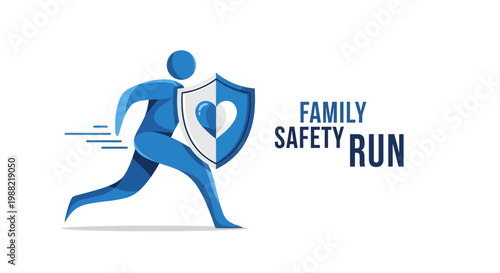 Family Safety Run Concept Depicting Shield Protection With Heart Symbolism During Movement