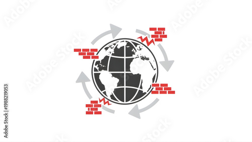 Global Trade Disruption Icon with Globe and Barriers