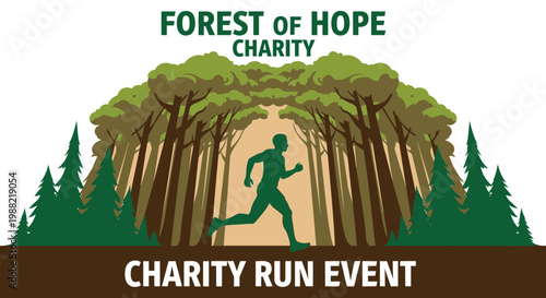 Forest of Hope Charity Run Event: Inspiring Silhouette Runner In Verdant Woodland Scene
