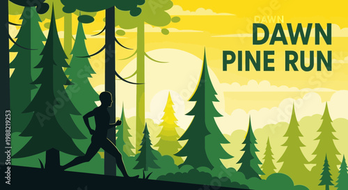 Forest Running Silhouette At Dawn Offers Peaceful Serene Morning Exercise Activity