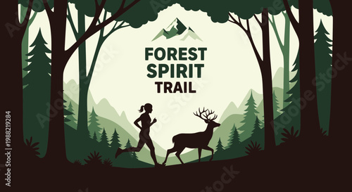 Forest Spirit Trail: An Adventurous Scene Depicting Running, Deer, And Nature's Serenity