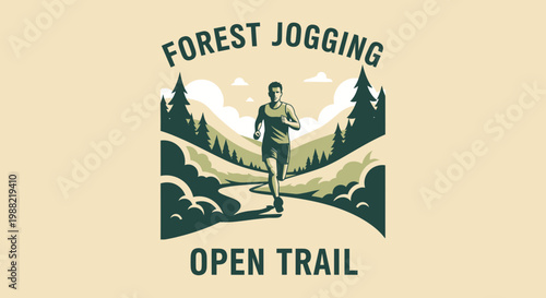 Forest Trail Running Illustration Depicting Outdoor Sport, Fitness, And Healthy Lifestyle
