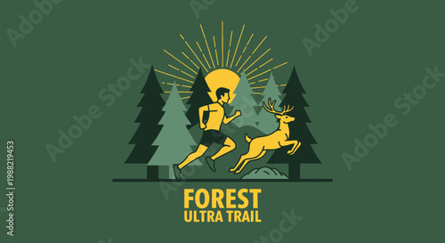 Forest Ultra Trail Runner And Deer Silhouette Illustration Perfect for Outdoor Designs