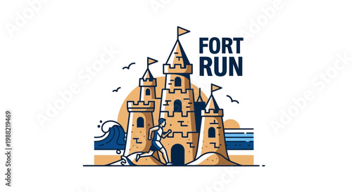 Fort Run Illustration Depicting Marine Adventure, Fitness Challenge, And Coastal Fun Activities