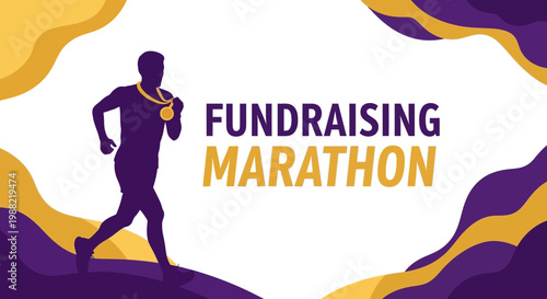 Fundraising Marathon Illustration Featuring a Runner Silhouette and Medal Ready to Start Running