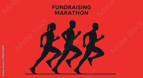 Fundraising Marathon Illustration on Vibrant Red Background Depicting Runners for Giving Campaigns