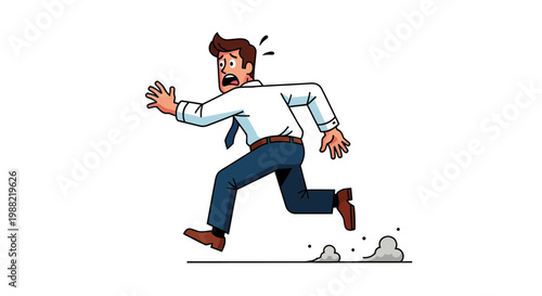 Frantic Businessman Running With Arms Outstretched In A Hurry