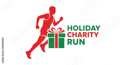 Festive Holiday Run Charity Event, Featuring Silhouette Athlete with Gift Box Motif