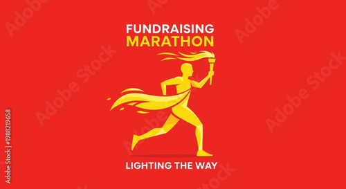Fundraising Marathon Illustration Represents Success and Determination with Fiery Torch
