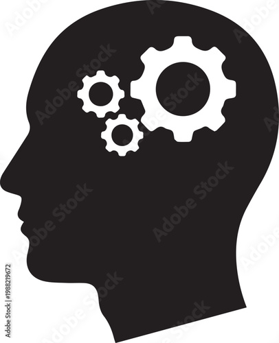 Human Head Profile with Gears Vector Illustration for Critical Thinking Logic and Cognitive Processing Concept