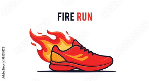 Fiery Footwear: Animated Sneaker Running With Flame Trails on White Background Design