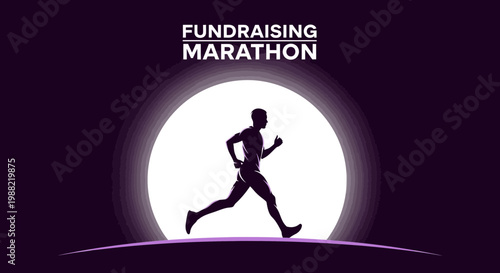Fundraising Marathon Silhouette of Runner in Abstract, Purple Backdrop Illustration
