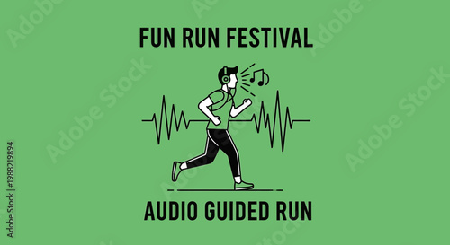 Fun Run Event Promotion Illustrating Audio Guided Running And Music Listening Enthusiastically