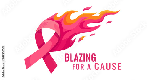 Fiery Pink Ribbon Illustration Symbolizing Awareness And Dedication To A Charitable Cause