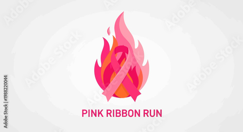 Fiery Pink Ribbon Run Symbolizing Support and Awareness, Promoting Charity Events