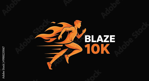 Fiery Runner Design for Blaze 10K Race, Burning Illustration on Black Background