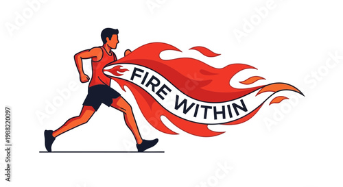 Fiery Runner Embraces Inner Drive for Achievement and Inspirational Motivation Concept