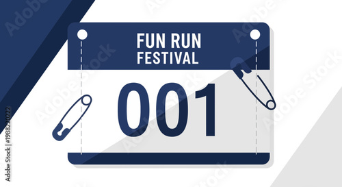 Fun Run Festival Announcement Design with Number 001 and Safety Pins for Race Start