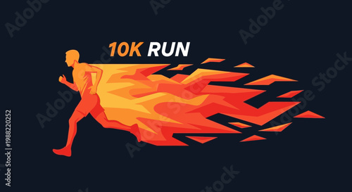 Fiery Silhouette Embodies Ten Kilometer Race with Dynamic Visual Representation Graphics Design