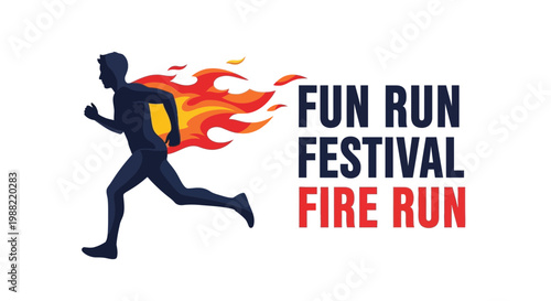 Fiery Silhouette Races Towards Fun Run Festival Illustrating Energy and Movement