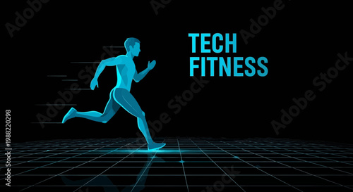 Futuristic Runner: High-Tech Fitness and Digital Health Concept on a Black Background