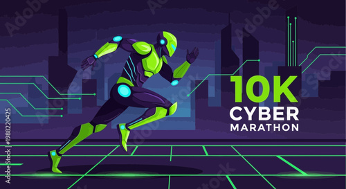 Futuristic Runner Races In A Digital Marathon Representing Cybernetic Speed And Agility