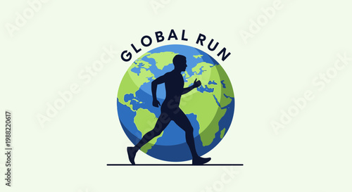 Global Running Event Artwork: Silhouette Runner and Earth Design for Sports Concept