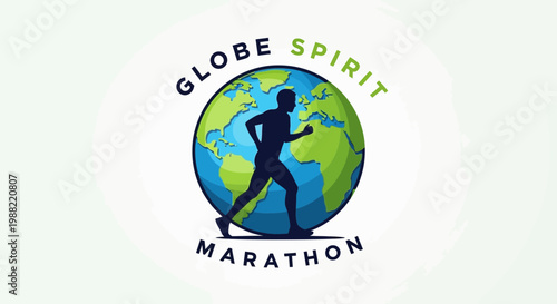 Global Spirit Marathon: Runner Silhouetted Against World Map Design Promoting Fitness and Travel