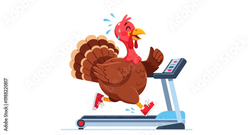 Fit Turkey Running On Treadmill Enthusiastic Workout Celebration