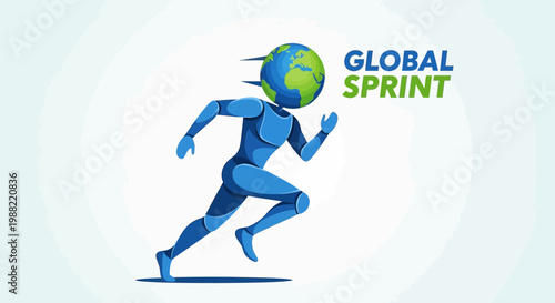 Global Sprint: World-Shaped Runner Symbolizing International Competition and Progress
