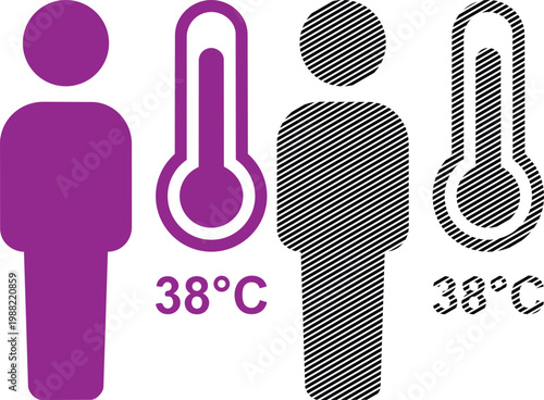 Human fever with thermometer showing high temperature vector illustration icon.