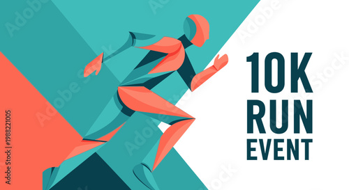 Geometric 10K Run Event Illustration With Abstract Sporty Athlete Running