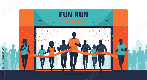 Fun Run Festival: Runners Crossing the Finish Line with Celebration