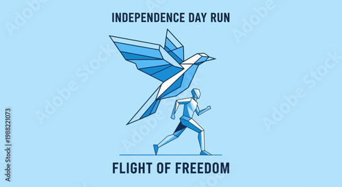 Geometric Bird and Runner Depicting Independence Day Run Flight Of Freedom Concept