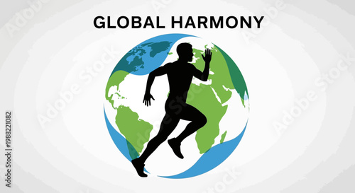 Global Wellness Runner Depicted Within Earth Globe Representing Universal Peace and Cohesion