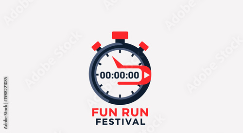 Fun Run Festival Timing Concept, Stopwatch Illustration for Sport and Event Branding