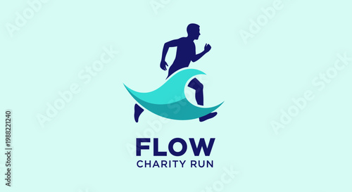 Flow Charity Run: Silhouette Of a Person Running Over a Wave Logo Design