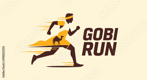 Gobi Run Illustration Depicting Athlete Running With Camel in a Desert Setting